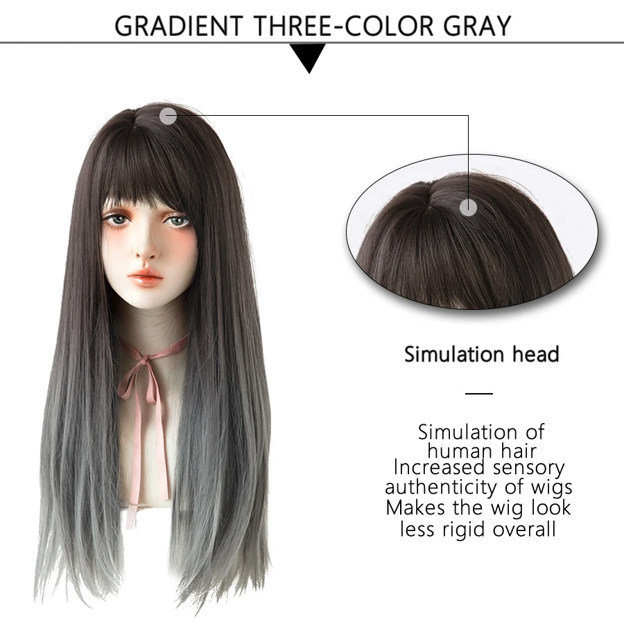 7JHH WIGS Omber Blue Gray Long Straight Latest Style 26\