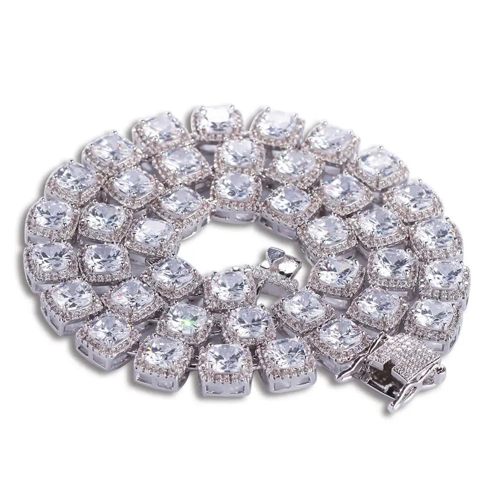 

Hip Hop 1 Row Square CZ Zircon Stone Bling Iced Out Tennis Chain Necklace for Men Women Fashion Rapper Jewelry Gifts