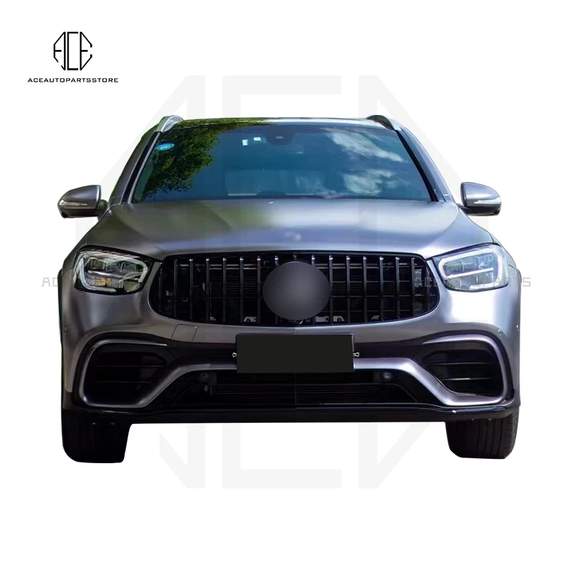 Car Body Kit Front Bumper Wheel Eyebrows Rear Diffuser With Exhaust Pipes For Benz GLC63 2020 PP Mterial Unpainted