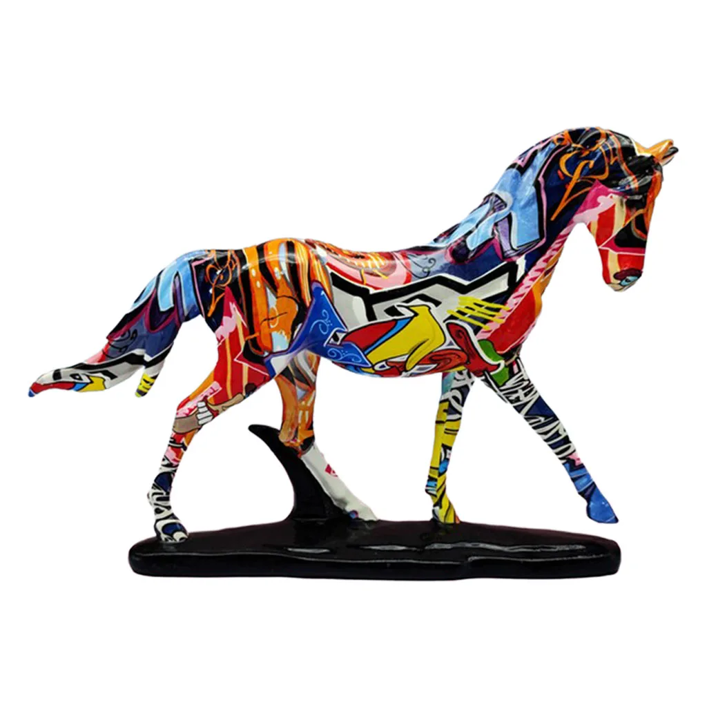 3D Graffiti Horse Figurine Store Shopwindow Display Sculpture  Home Office Desk Good Fortune Feng Shui Statue Collections Craft