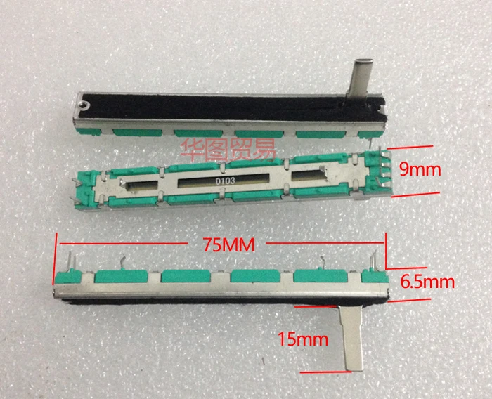 

50pcs 7.5CM 75mm D10K dual channel mixer fader potentiometer D103 6Pins 10K D103 D10KX2