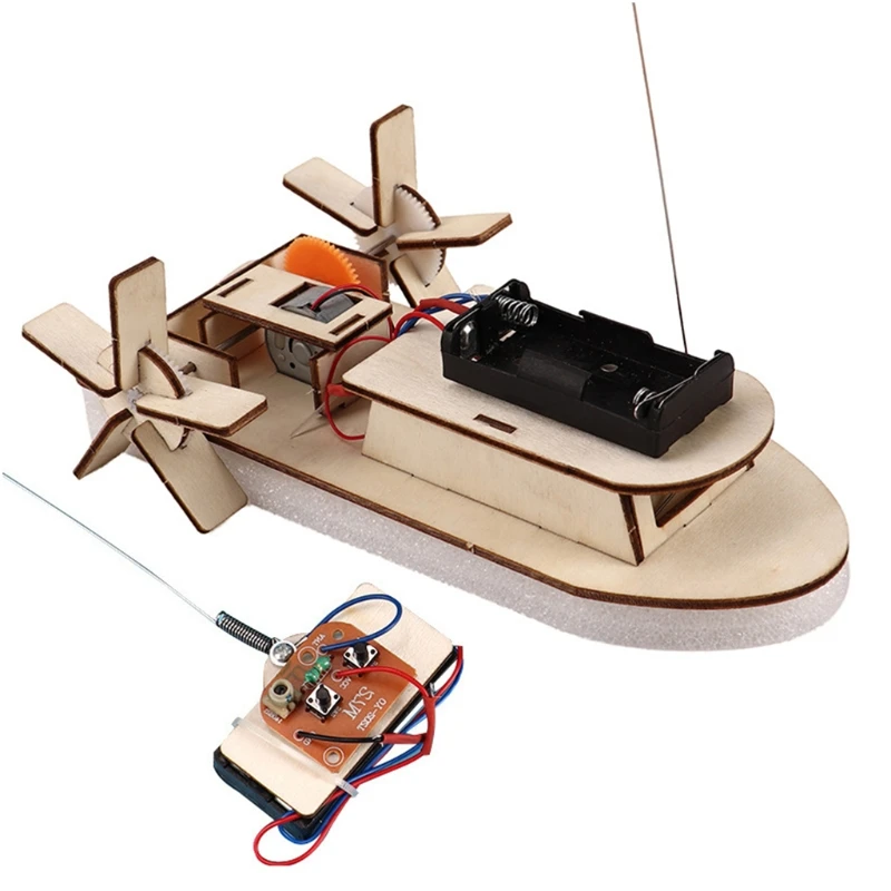 Wireless Wooden Boat Model Scientific Learning Tool Novelty Vehicle Remote Control Boat DIY Self-Made