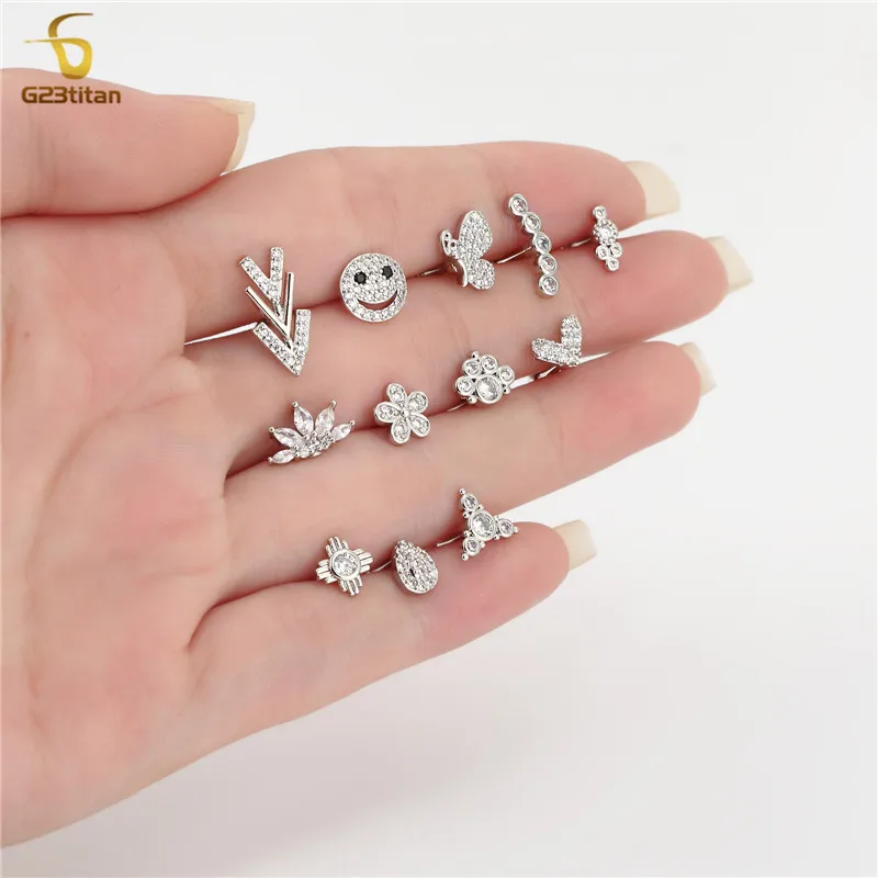 16G Stainless Steel Barbell Cartilage Earring CZ Zircon Bright Ear Studs Tragus Helix Conch Rook Piercing for Women Jewelry