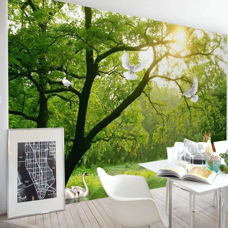 Custom Photo Wallpaper Fresh Natural Scenery Woods Wall Cloth Restaurant Living Room Backdrop Wall Covering 3D Home Decor Fresco