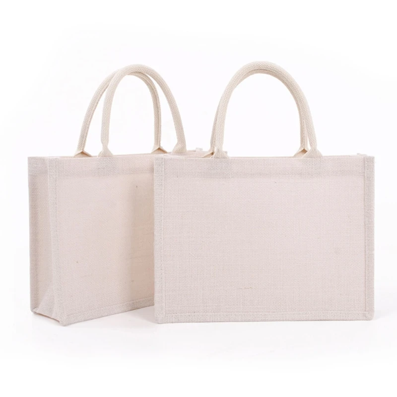 Jute Tote Bags Burlap Reusable Environmentally Beach Shopping Grocery Bag with Handle Large Capacity Travel Storage Organizer