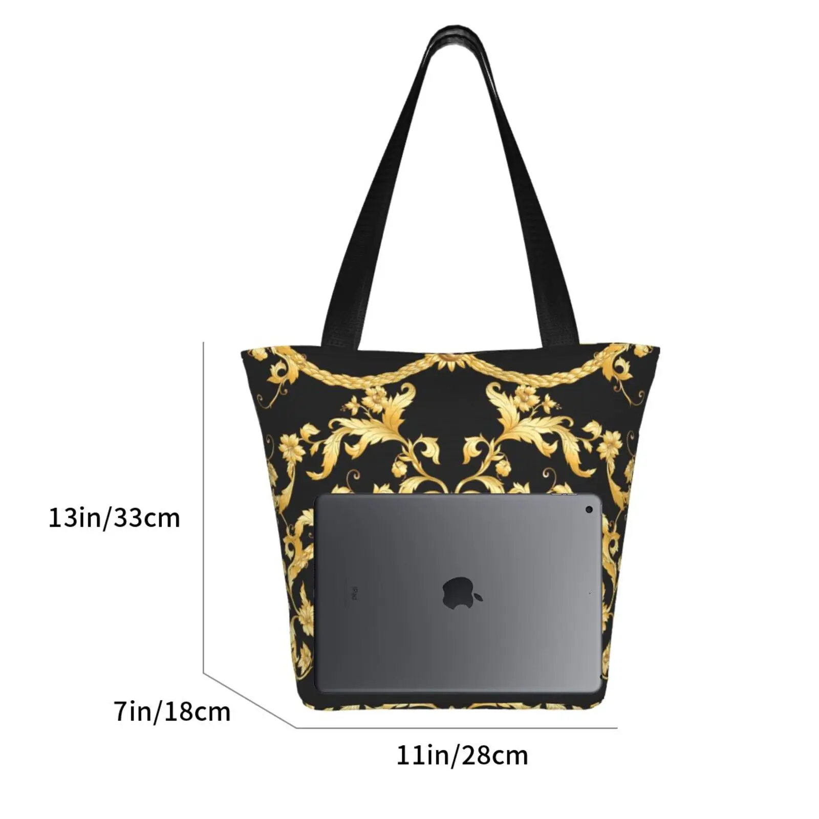 Luxury European Floral Pattern Print Totes Women Shoulder Bag Reusable Large Capacity Eco Shopping Bag Baroque Design Handbag