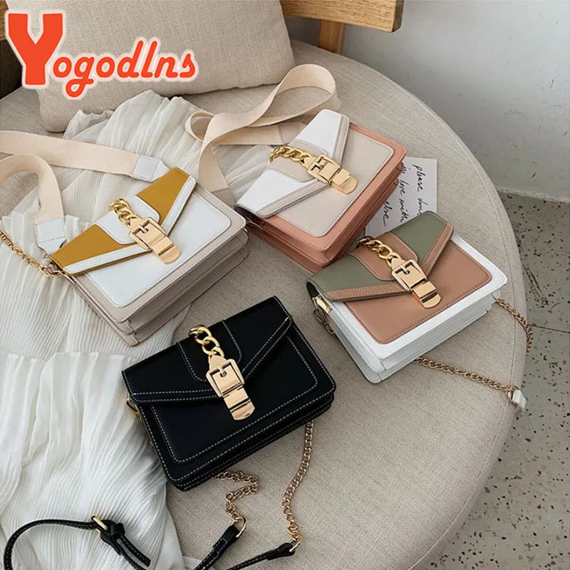 Yogodlns Small Summer Contrast Color PU Leather Crossbody Bags For Women New  Chain Shoulder Messenger Handbags Lady Hand Bag