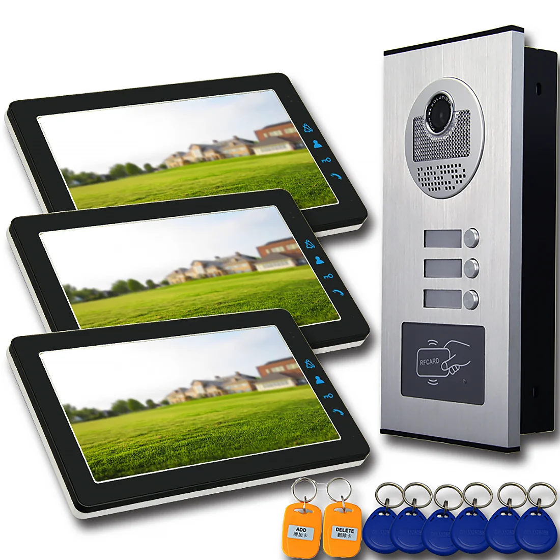 

9 Inch Multi Apartments Families Video Door Intercom System 2/3/4/6/8/10/12 Units Apartment RFID Keyfobs Video Door phone Kits