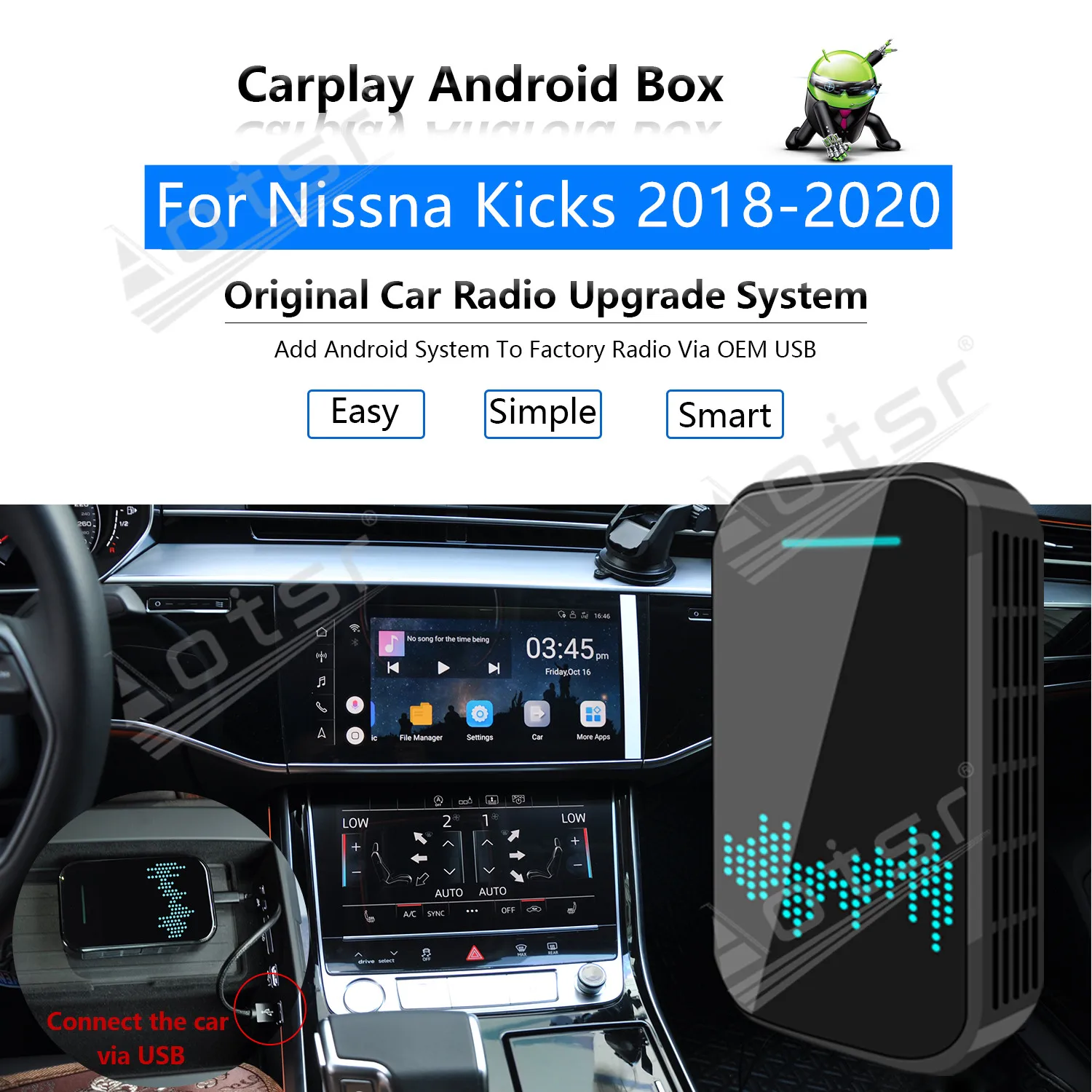 For Nissna Kicks 2018 - 2020 Car Multimedia Player Android System Mirror Link Navi Map GPS Apple Carplay Wireless Dongle Ai Box