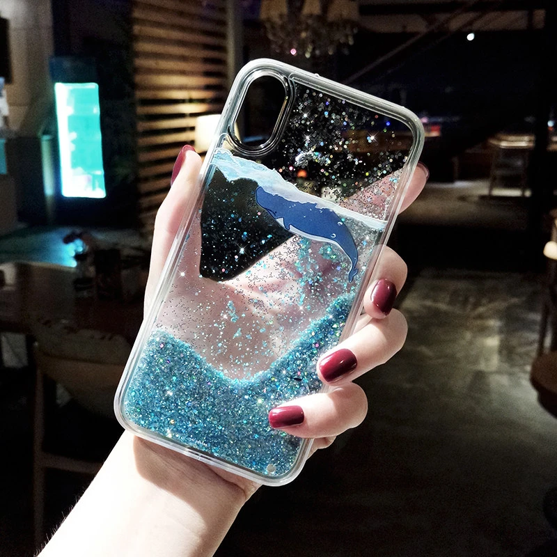 p30/p20/p10/nova5i/pro/Honor 9x phone case Silica gel Anti fall quicksand whale All-inclusive Glitter Transparent protective