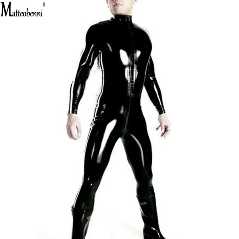 Seksowna bielizna męska Catsuit Faux Leather zamek błyskawiczny z przodu krocza body Gay fetysz kostiumy erotyczne bielizna kombinezon