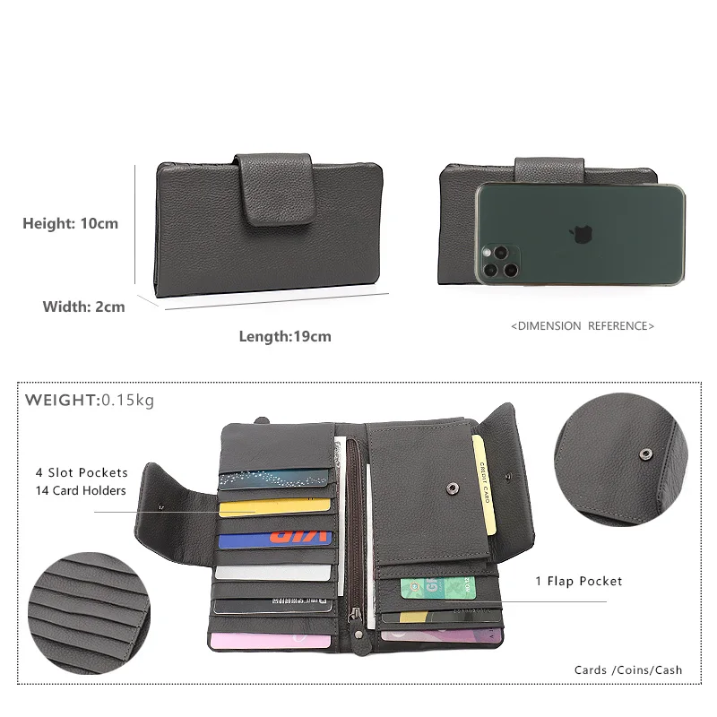 SC Fashion Real Leather Large Purse For Women Daily Functional Flap Long Wallet Card Coin Purses Female Cowhide Clutch Handbags