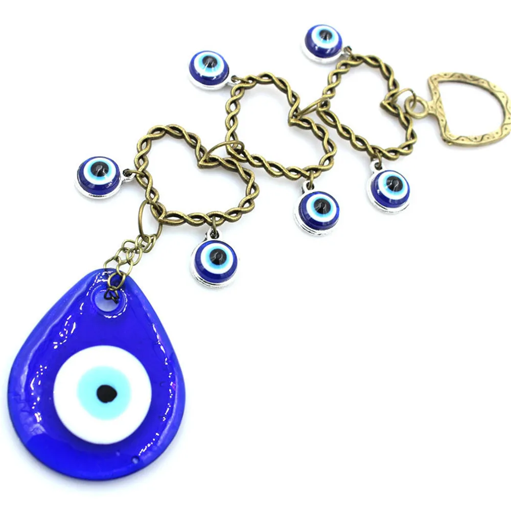 Turkish Blue Eyes Ornaments, Town House, Alloy Glass, Evil Spirit, Indoor Peach Heart Pendant, Wall Hangings, 4x5cm