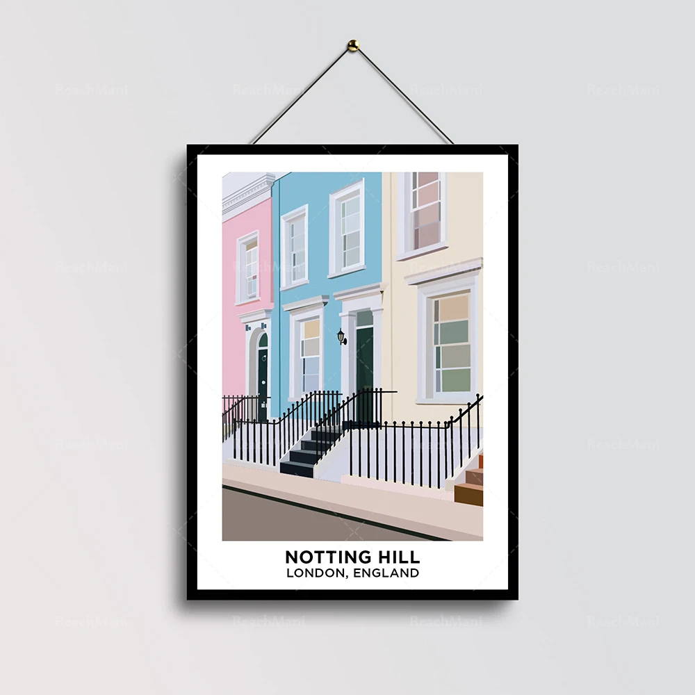 Affiche d'architecture Notting Hill londres angleterre Pastel Illustration impression décorative toile maison affiche