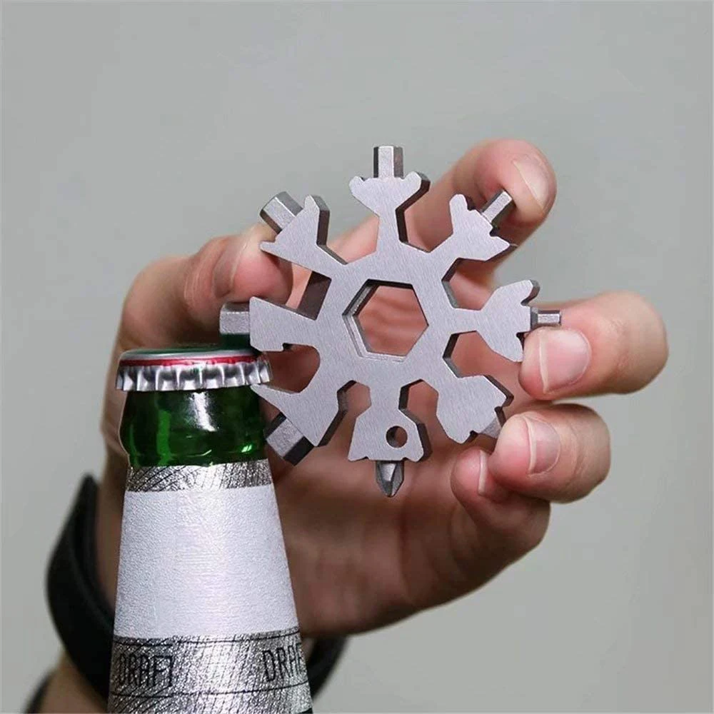 Imagem -06 - Chave de Parafuso Chave Sextavada Snowflake Camping Key Ring Outdoor Pocket Tool Ferramentas Saca-rolhas para Reparação 18 em 1