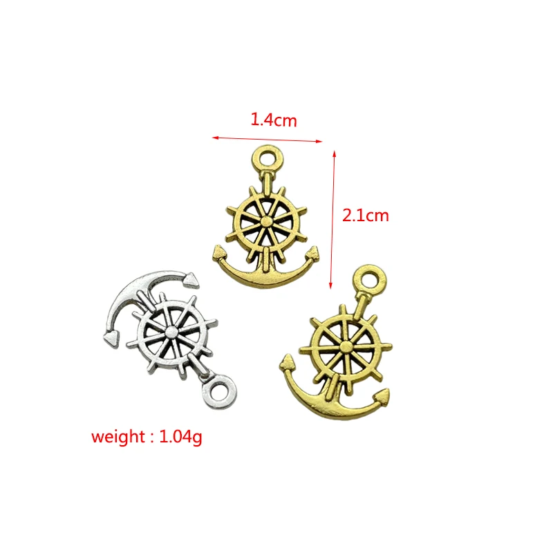 

JunKang Zinc Alloy Retro Style Hollow Anchor Steering Wheel Pendant DIY Beaded Bracelet Necklace Crafts Amulet Accessories