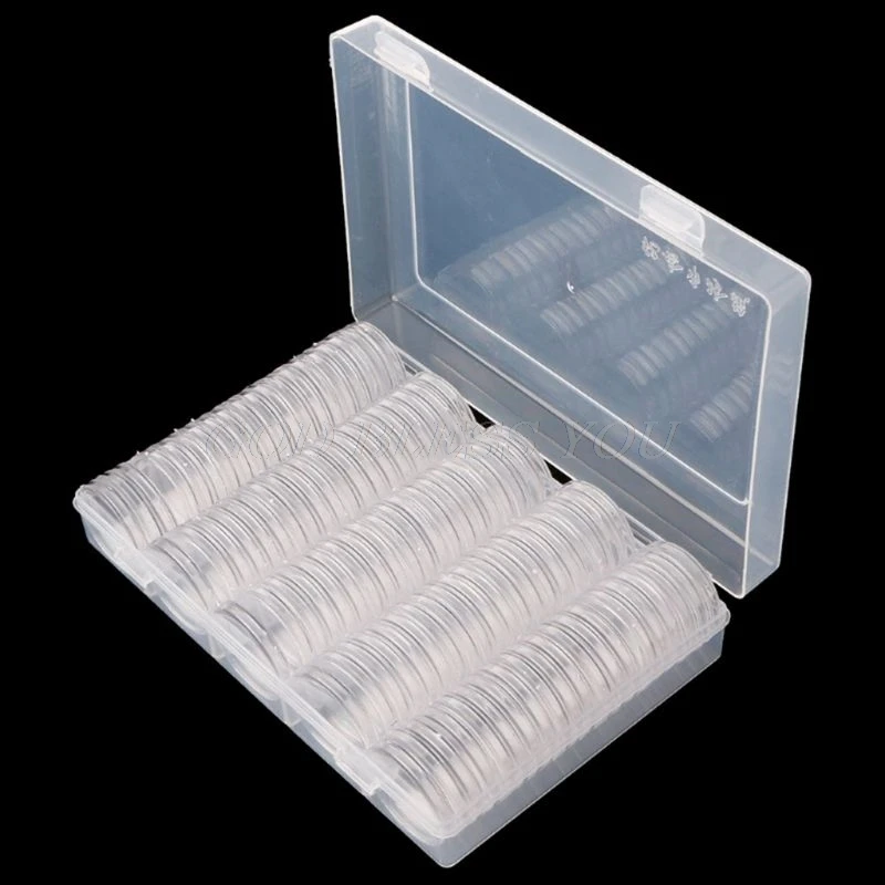 Rectangular Clear Plastic Storage Box Collection Case Protector for 100pcs 27mm/30mm Coin Capsules Holder or 5pcs 27mm Coin Tube