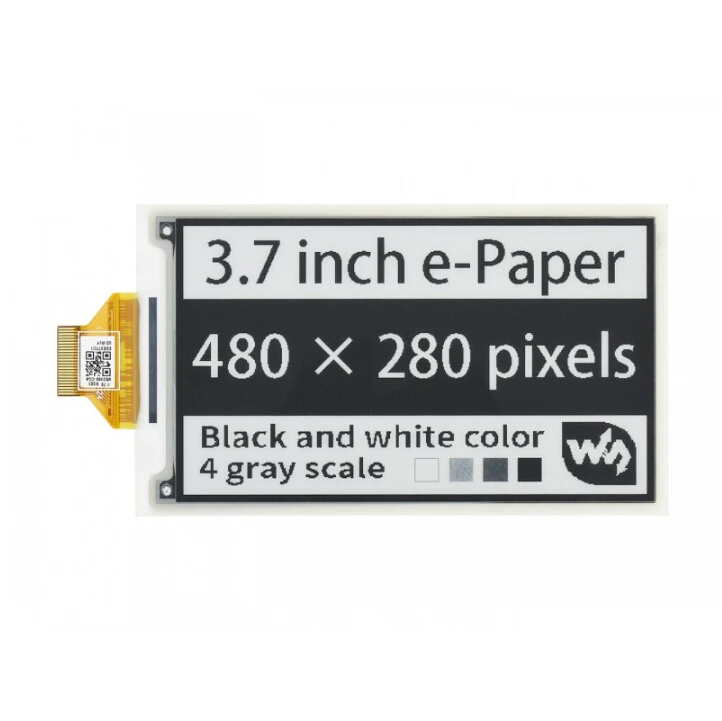 

Waveshare 3.7inch e-Paper e-Ink Raw Display, 480*280, Black / White, 4 Grey Scales, SPI, Without PCB