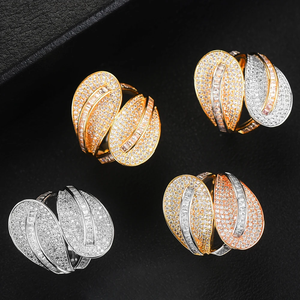 

GODKI Jimbora Bridal Wedding Luxury Rings Full Clear CZ Party Leaf Finger Rings For Women Noble DUBAI Bridal Show Daily Ring