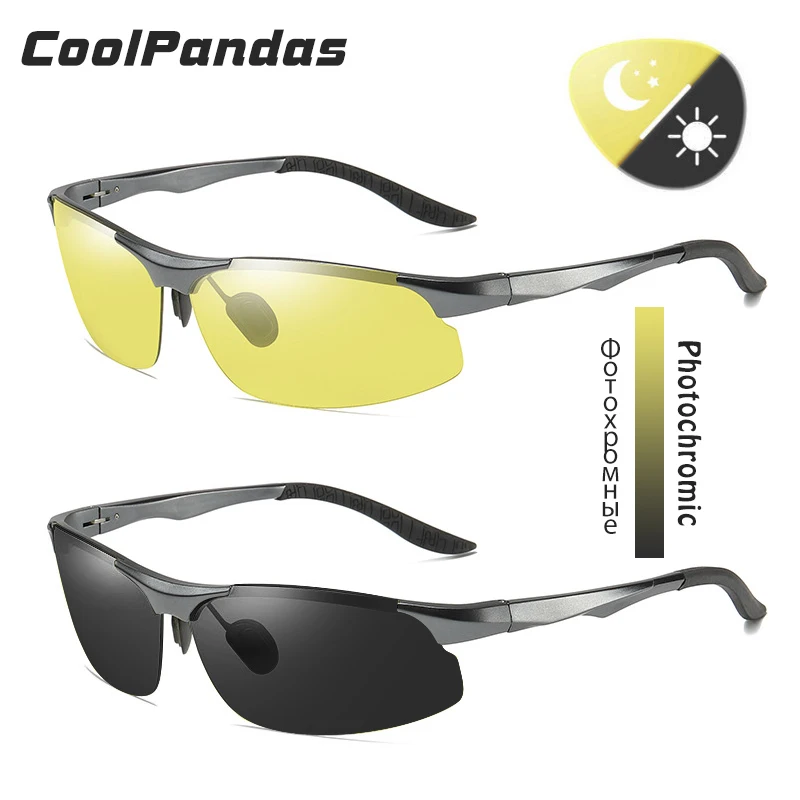 CoolPandas Aluminum Magnesium Sunglasses Polarized Men Photochromic Day Night Safety Driving Sun Glasses Male Anti-Glare Lens