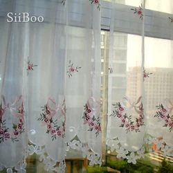 Korean floral embroidery lace half-curtain bay window transparent curtain for kitchen living room cortinas salón rideau SP6046