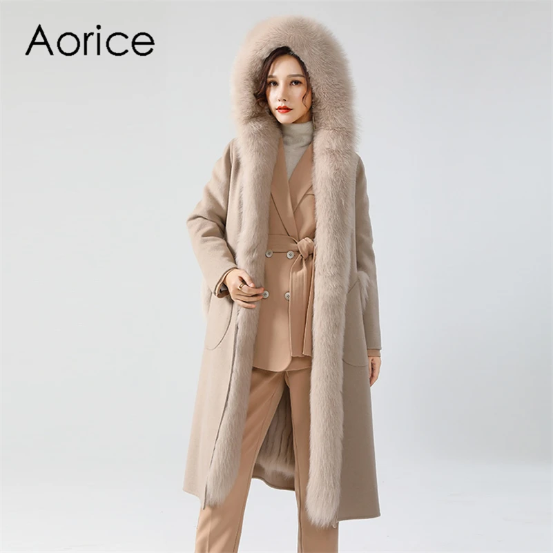 

Aorice Women Real Fox Fur Parka Coat Lady Female Fox Fur Hood Winter Jacket Double Face Trench Coats Z20186