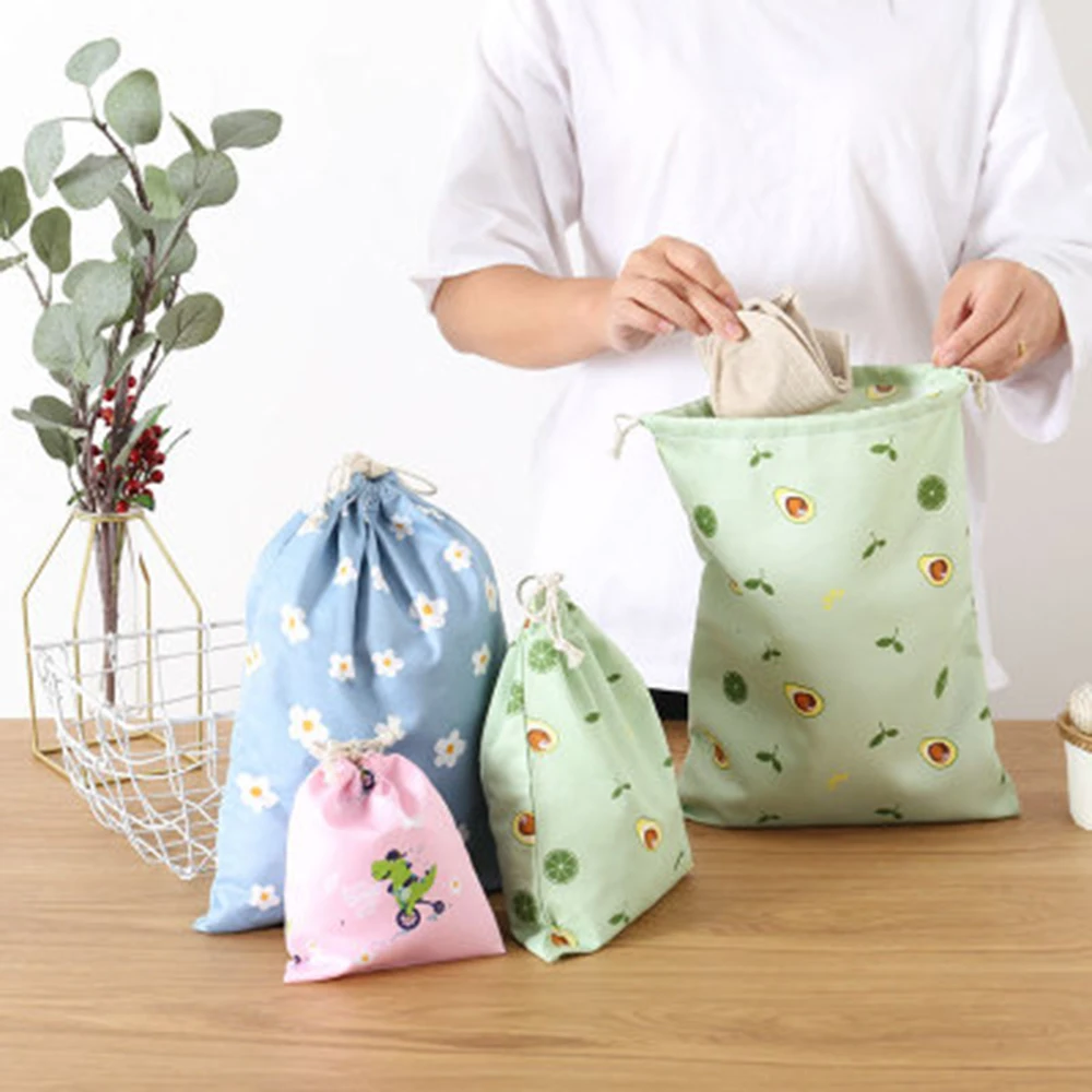 

Cartoon Travel Storage Bag Cotton Drawstring Bag Eco Reusable Dustproof Clothes Beam Pocket Travel Home Storage Bag