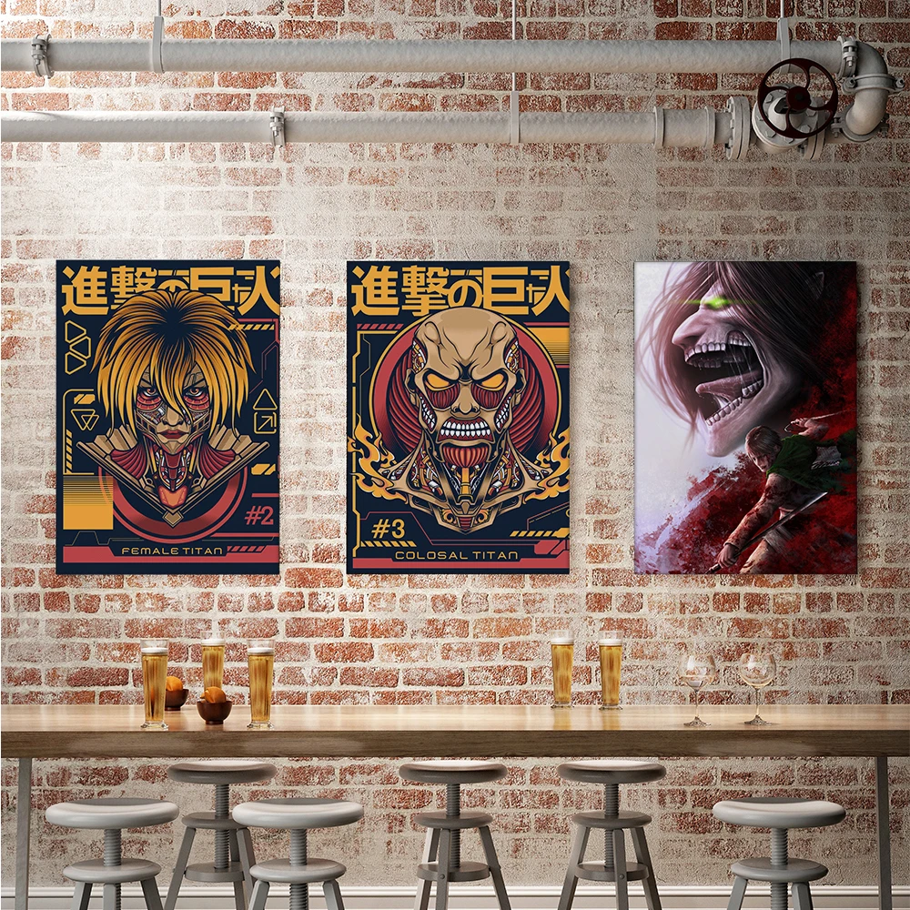 Anime Poster Attack On Titan Japanese Cartoon Comic Bar Poster Retro Decorative Painting Modern Home Decor Wall Art Canvas