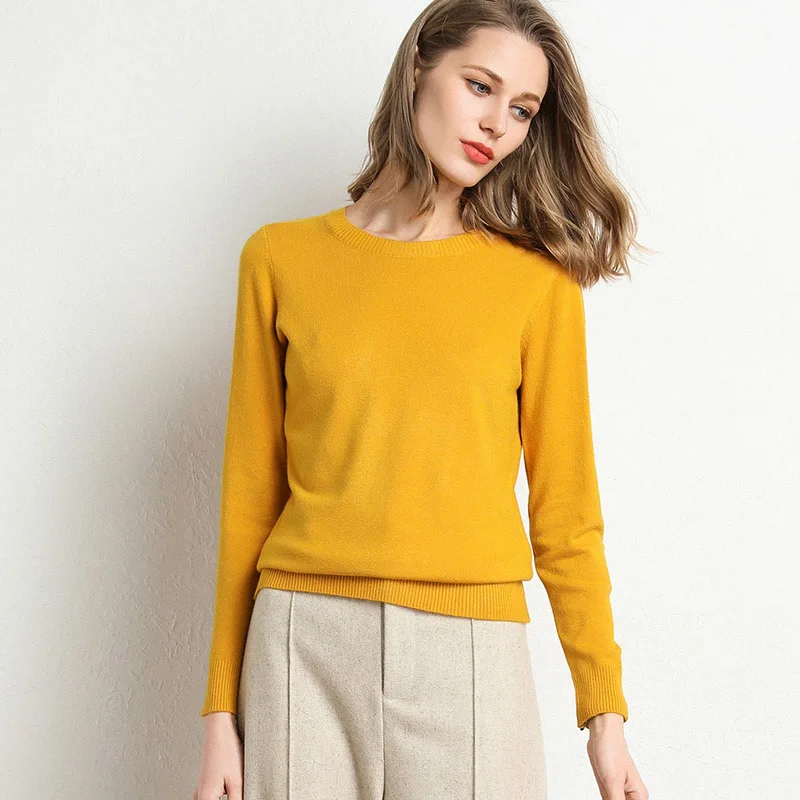 13 Colors Sweater Women Pullover O Neck Simple Autumn Winter Knitwear Yellow Camel Sweaters Korean Casual Office Jumper CR-JM001