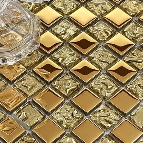 Electroplated Gold Glass Tile Kitchen Backsplash Bathroom Wall Tile CGMT1904 Glass Mosaics