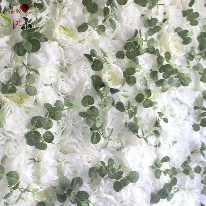 SPR white with foilage  flower wall wedding backdrop artificial flower party events table runner centerpiece