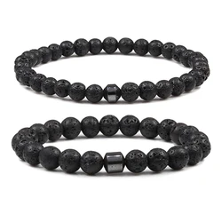 Men Natural Rock Stone Bracelet Energy Hematite Cylinder Black Lava Diffuser 6/8mm Beads Bracelets for Women Yoga Strand Jewelry