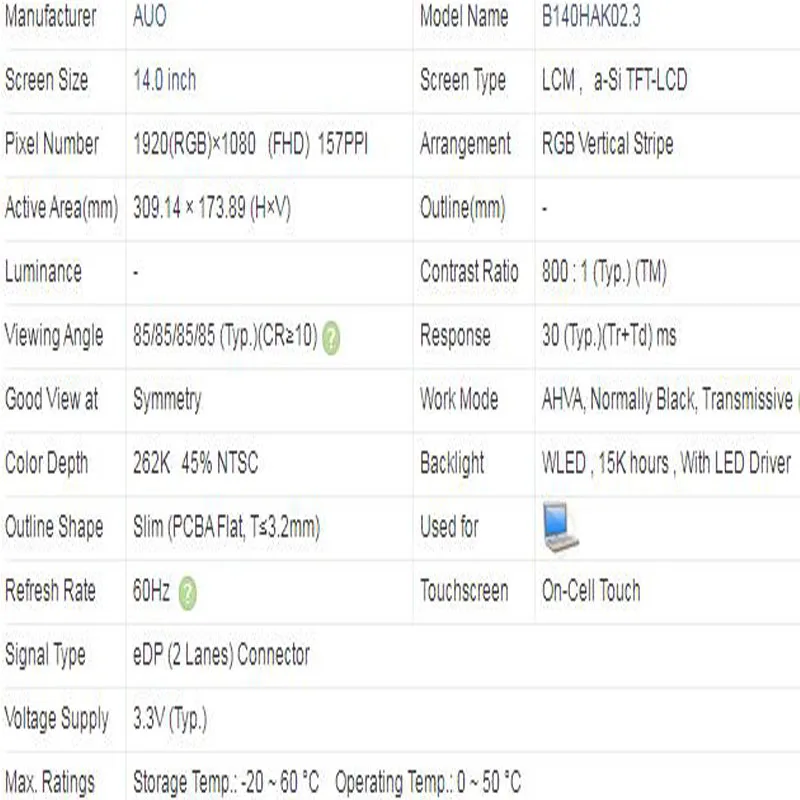Sta01er483 PN SD10P98188 B140HAK02.3 B140HAK02 3 14.0 Inci 1920X1080 IPS FHD EDP 40Pin Layar LED Tampilan LCE dengan Sentuhan