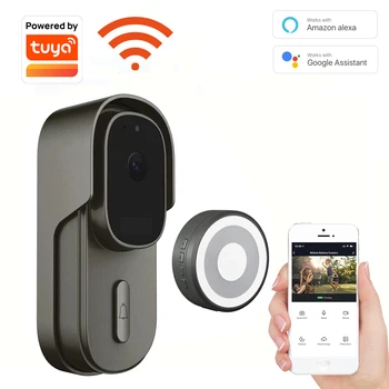 Tuya-cámara inteligente WiFi 1080P, videoportero, funciona con Alexa, Google Home, cámara impermeable con detección de movimiento, aplicación Smart Life