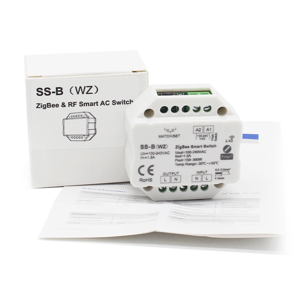 Tuya Zigbee Switch No Neutral AC 110V 220V Smart Life APP 2.4G RF Remote AC Push on off Voice Control Light Wall Switch SS-B(WZ)