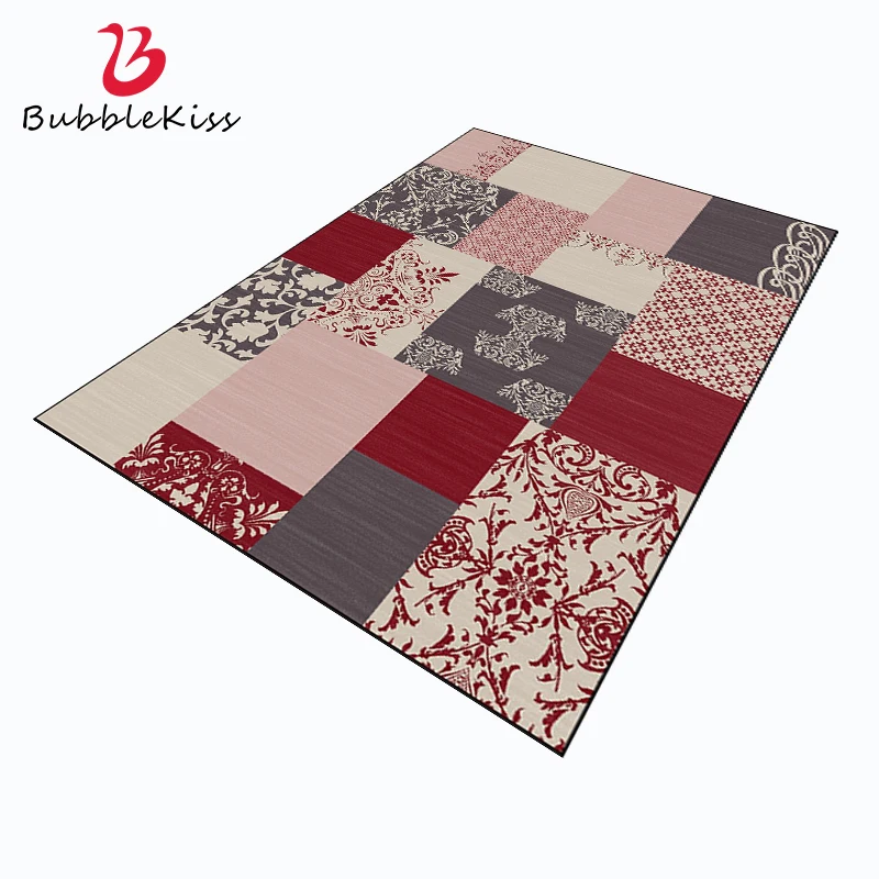 Bubble Kiss Moroccan Style Carpets for Home Living Room Customized Red Grey Square Pattern Bedroom Rug Bedside Sofa Door Mats