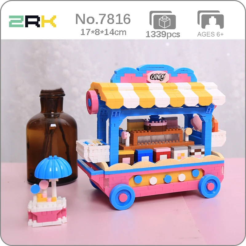 ZRK 7816 Amusement Park Sweet Candy Cart Car Vehicle 3D Model DIY Mini Diamond Blocks Bricks Building Toy for Children no Box