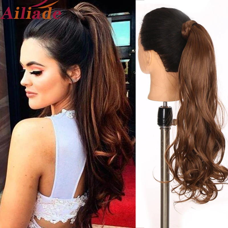 

AILIADE 24inch Synthetic Long Curly hair Clip In Hair Tail False Hair Ponytail Hairpiece Hairpins Wrap On Clip Hair Extension