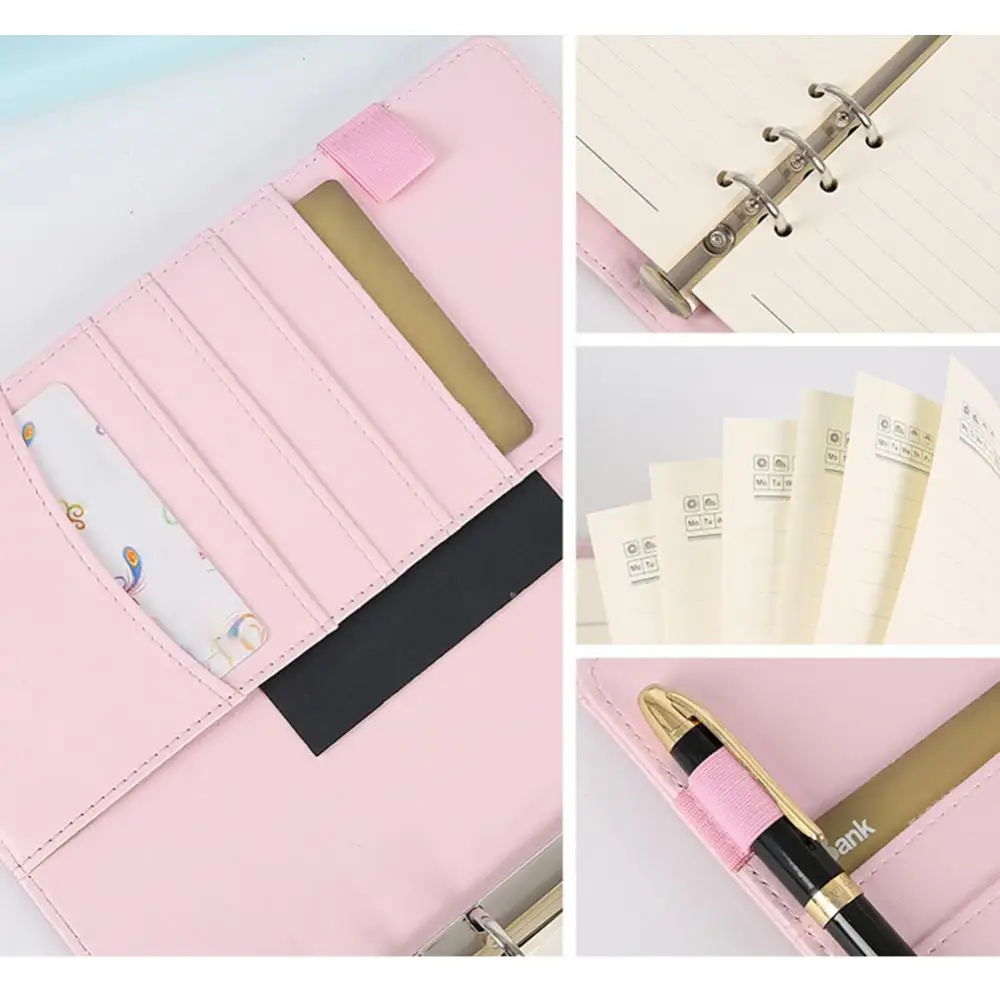 Macaron Color A5 A6  Binder PU-Clip-on Notebook Leather Loose Leaf Notebook Cover Notebooks Journal Office Stationery Supplies