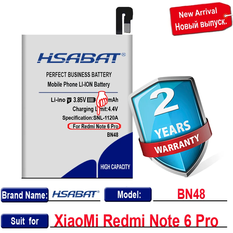 Batería HSABAT BN48 4900mAh de alta calidad para XiaoMi Redmi Note 6 Pro / Note6 pro, baterías de repuesto 3