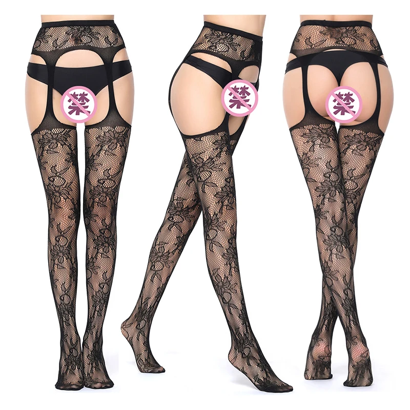 Women Sexy Lingerie Hollow Out Tights Lace Stockings Female Thigh High Fishnet Embroidery Transparent Pantyhose Stripe Stockings