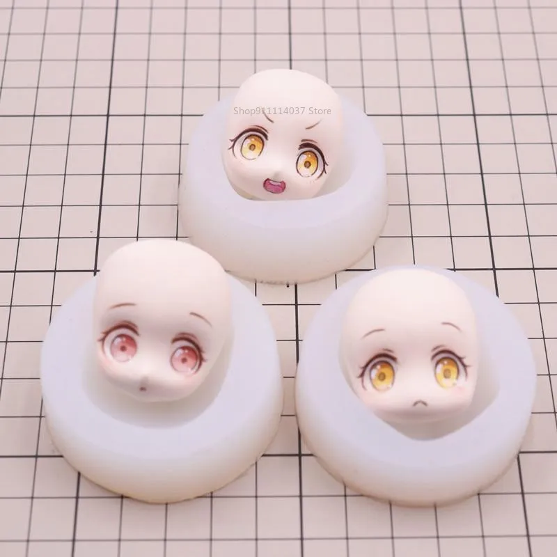 9Pcs/Set Q Face Silicone Face Mold Ultra-Light Clay Soft Ceramic Fondant Mould DIY Anime Face Universal Doll Face Model XJ92