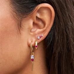 Inmaker 3 Stks/set Roze Zirkoon Eenvoudige Oorbellen Pendientes 925 Sterling Zilveren Oorbellen Mooie Piercing Stud Oorbel Sieraden Gift