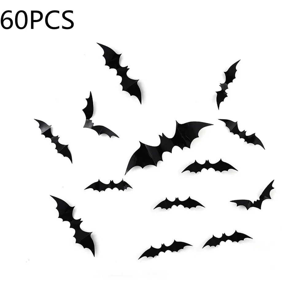 

60PCS Halloween Scary Horror 3D Bats Car Window Decor Goth Vampire Bats Decorations Home Wall Decal Realistic Bat Sticker