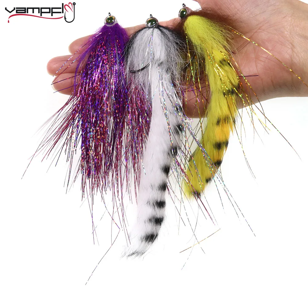 

Vampfly 3PCS 2/0 Big Hare Strip Streamer Fly Rainbow Zonker Streamer Sea Fishing Flies Lure Bass Trout Fishing Flies