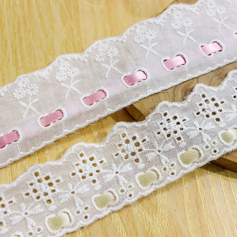 

Lace Trim 5 Yard Ivory Cotton Cloth Embroidery Hollowed-out Wearable Ribbon Tapes Dress Clothing Top Sewing Fabric M4F178