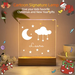 Veilleuse 3D personnalisée pour enfants, lune et étoiles, USB, lampe de nom personnalisée, décoration de Noël, jouets de chambre, cadeau d'anniversaire