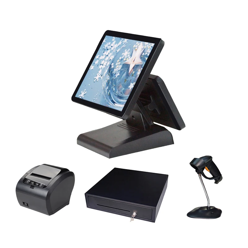 Complete cash register windows 15 inch touch screen POS Systems dual POS all in one for shop