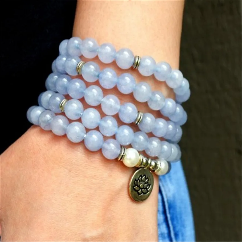 

6mm Aquamarine 108 Beads Mala Buddhist Bracelet Necklace Healing Cuff Spirituality Diy Lucky Sutra Health Meditation Prayer Men