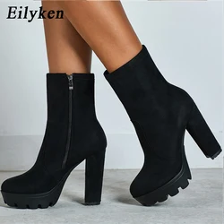 Eilyken Fashion High Heels Ankle Boots Women Thick Platform Boots Autumn Winter Ladies Worker Gothic Shoes Botas Mujer